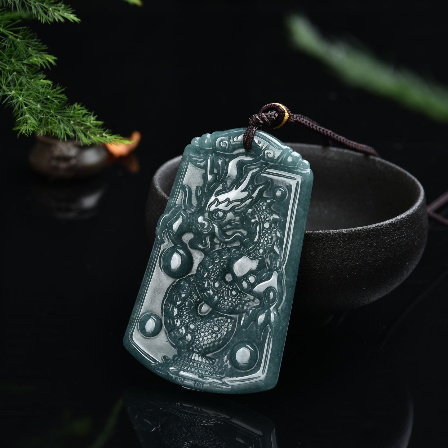 076 Jade Dragon Pendant with Certificate Lucky Charm