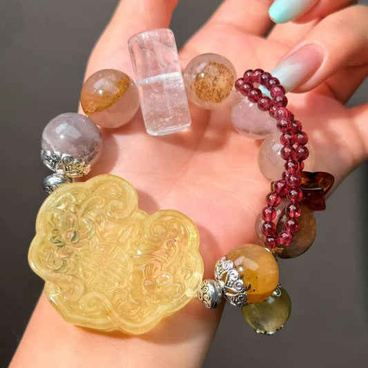 022 Hematoid Q Citrine Clear Quartz Bracelet Energy High Quality Fashion Jewelry Magnetic Beads Bracelet Gift