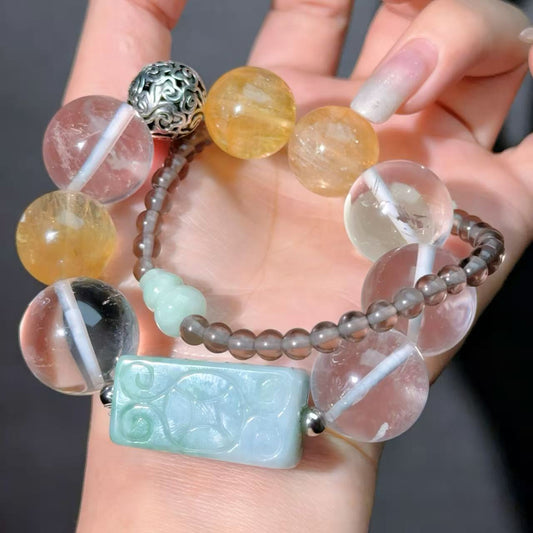 018 Jadeite Clear Quartz Fluorite Lucky Charm Bracelet 2025 Energy High Quality Fashion Jewelry Feng Shui Beads Magnetic Gift