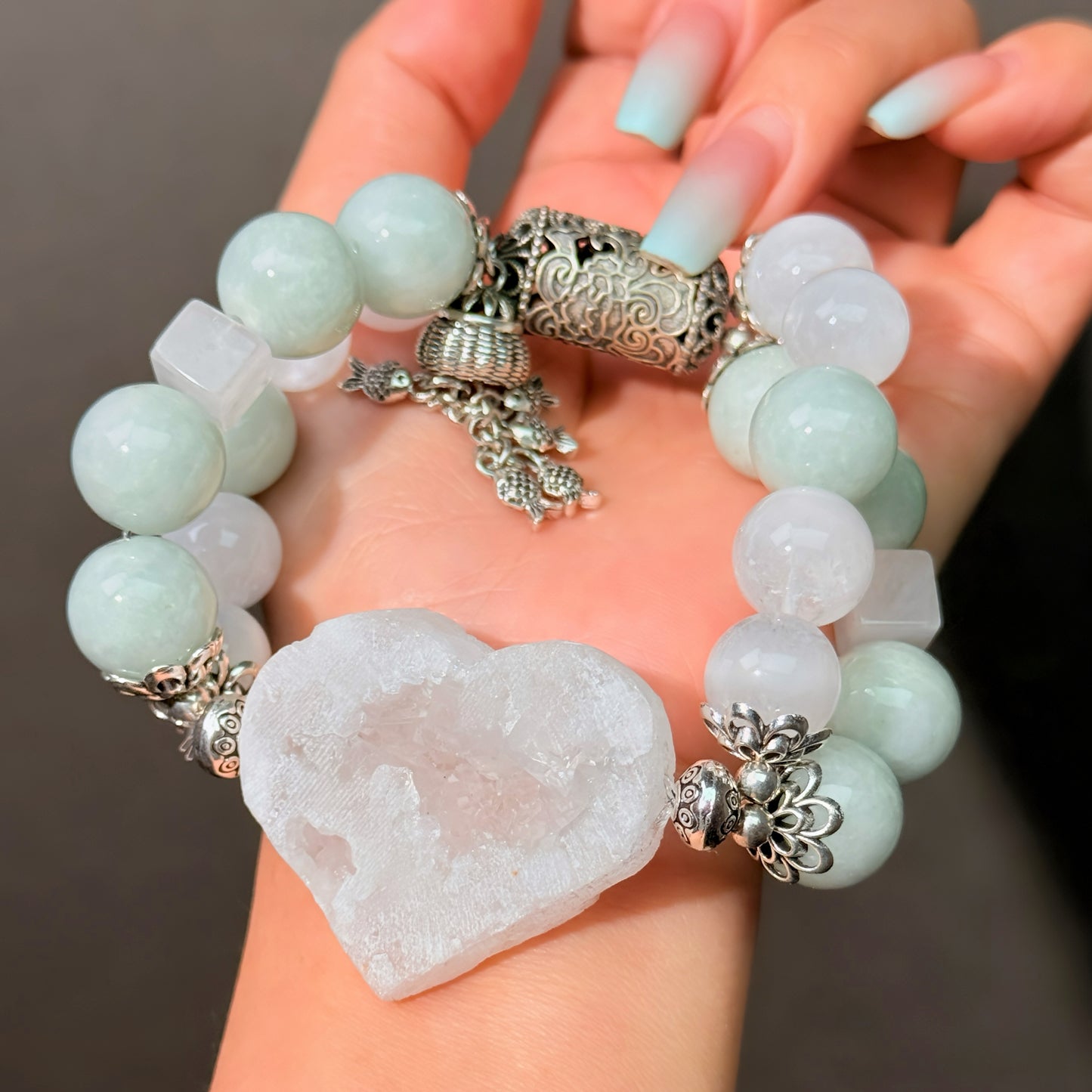 045 Jadeite Phantom Q Clear Quartzz Bracelet Lucky Charm Bracelet Energy High Quality Large Bead Bracelet Gift