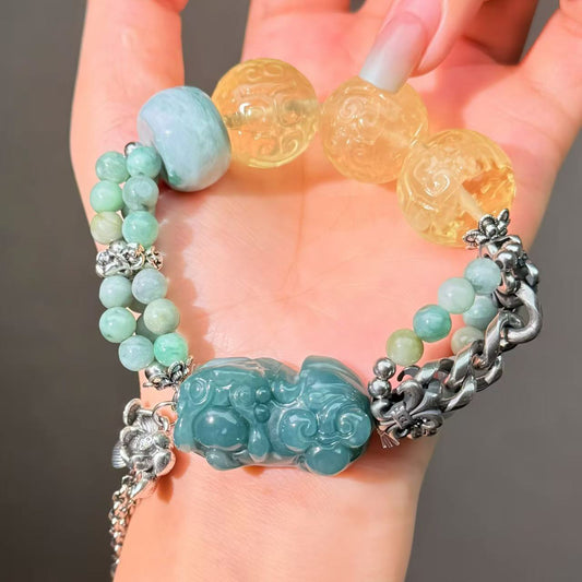 014 Citrine Jadeite Bracelet Energy High Quality Fashion Jewelry Feng Shui Beads Magnetic Gift