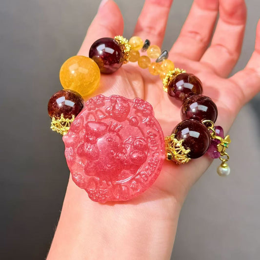 012 Strawberry Q Garnet Fluorite Bracelet Energy High Quality Fashion Jewelry Feng Shui Beads Magnetic Gift
