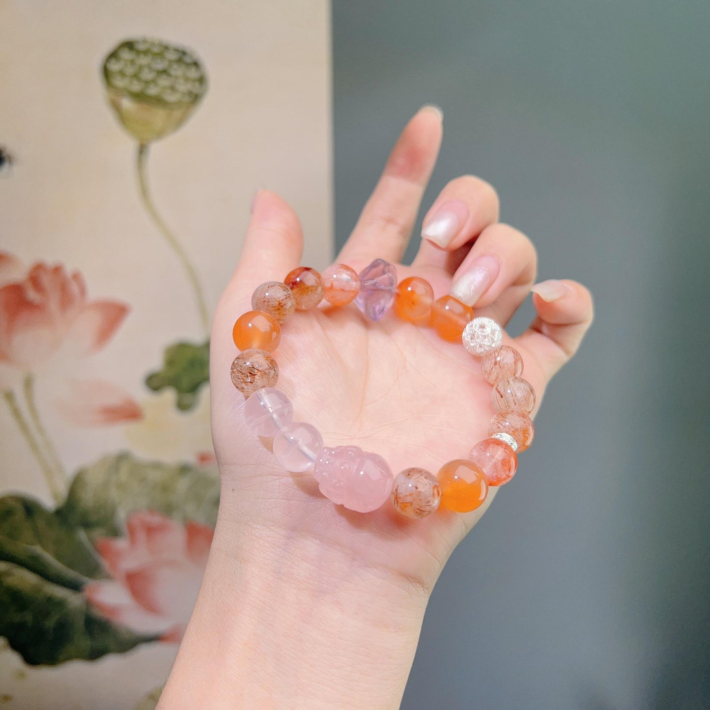 030 Black gold super red agate piyao bracelet, rose quartz. Lucky charm high quality energy fashion magnetic bracelet gift