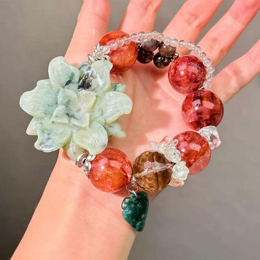 011 Jadeite Hematoid Q Smoky Quartz bracelet Jewelry Magnetic Feng Shui Bracelet Gift