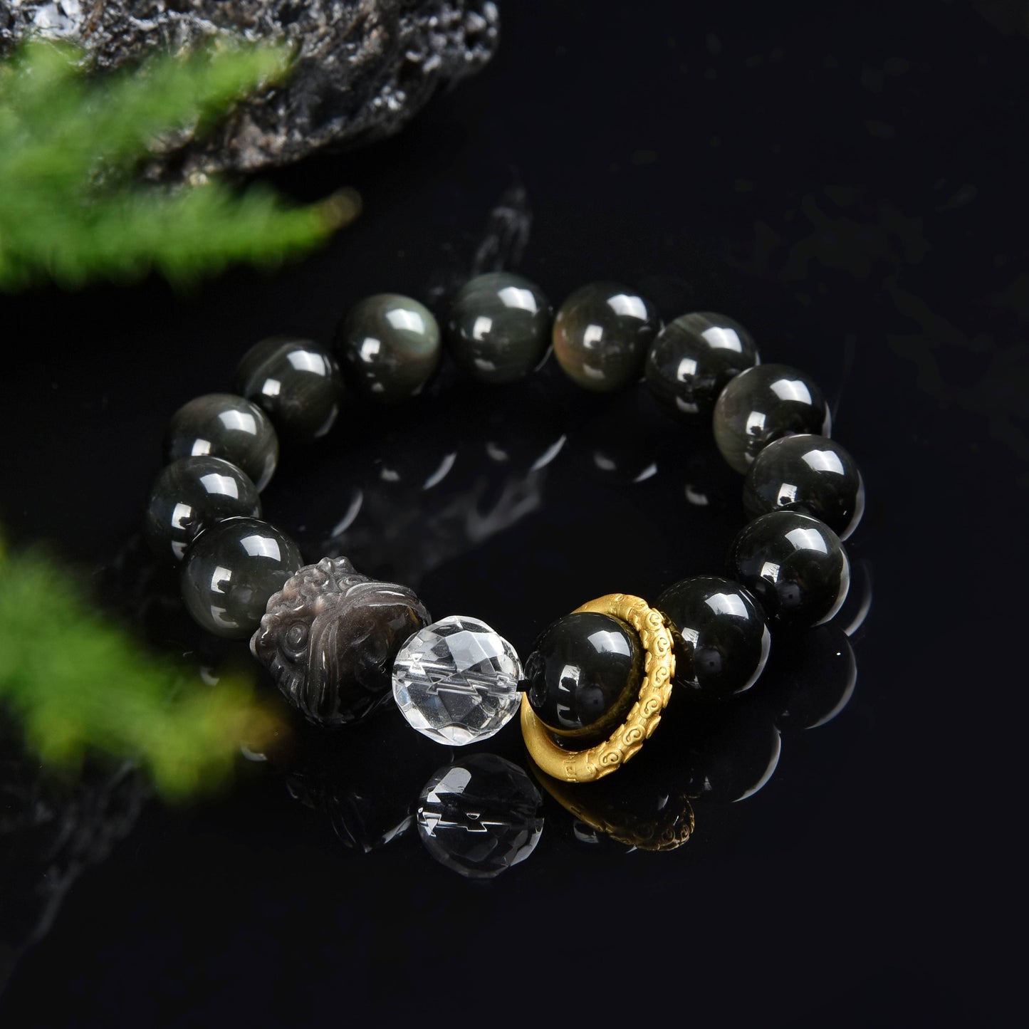 Obsidian Tai sui Lion Head Bracelet