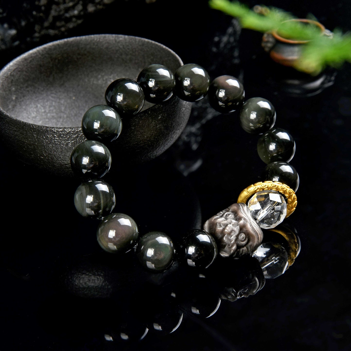 Obsidian Tai sui Lion Head Bracelet