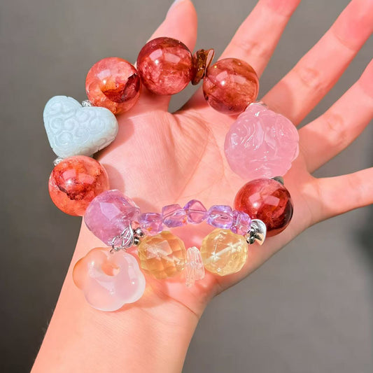 014 Hematoid Q Citrine Rose Quartz Bracelet, High-Quality Fashion Feng Shui Beads Magnetic Jewelry, Bangles Gift Idea