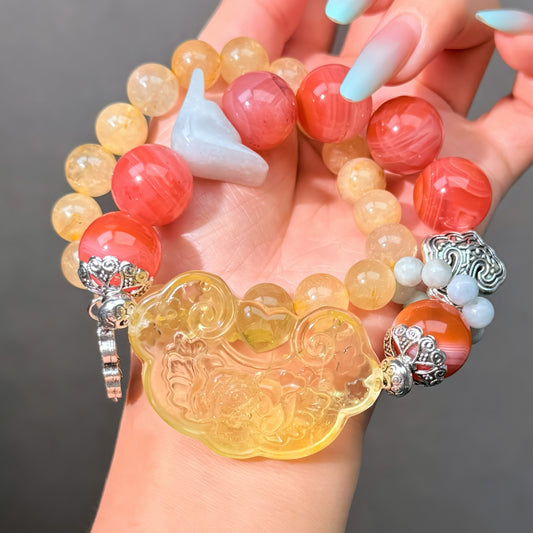 016 Agate  Citrine Rutilated Quartz Bracelet Energy High Quality Fashion Jewelry Feng Shui Bead Bracelet Gift