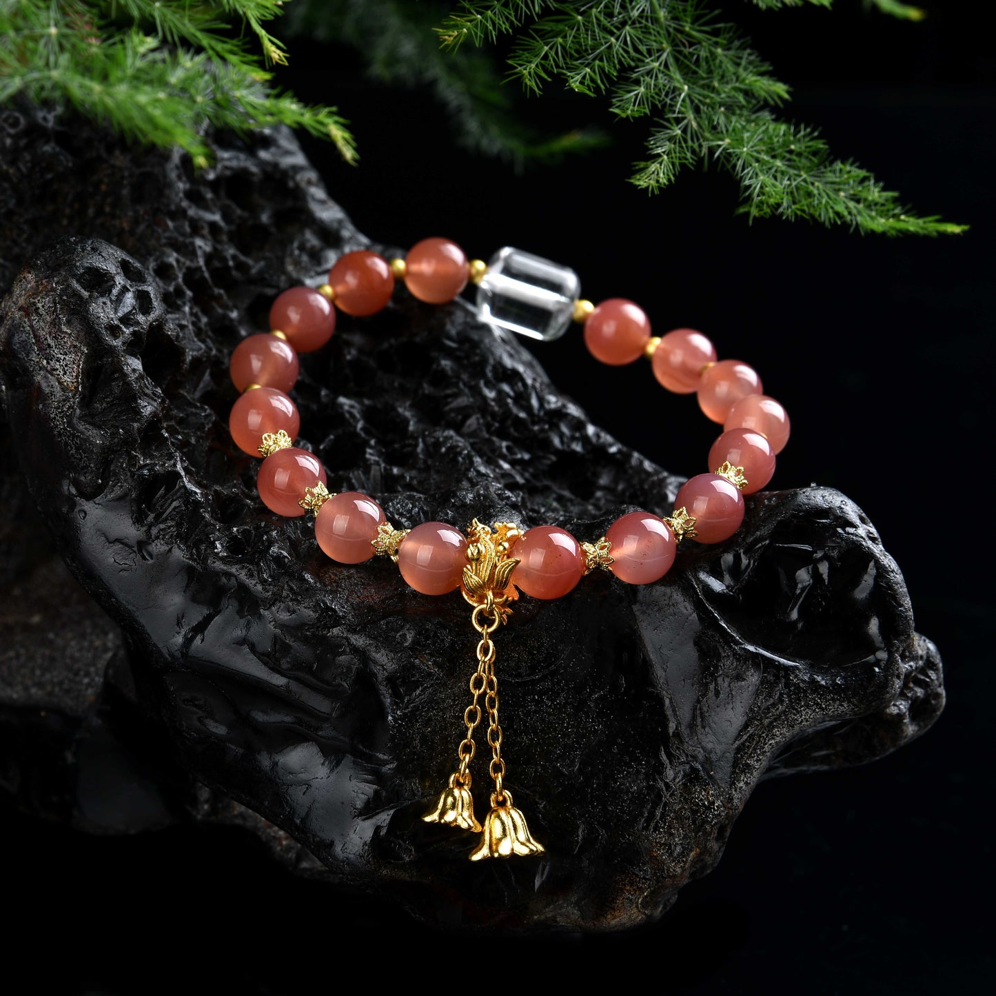 yanyuan agate Clear Quartz rose pendant bracelet