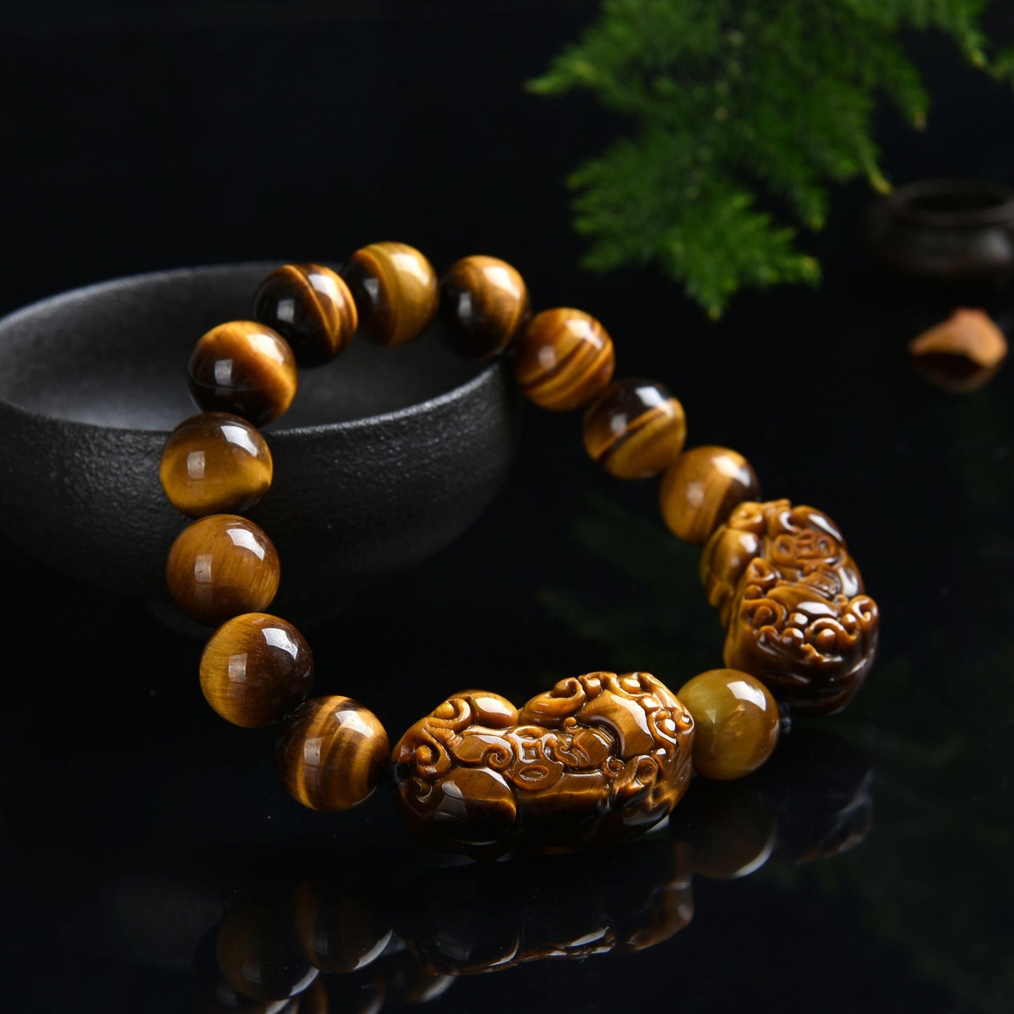 043 Double piyao yellow tiger eye stone bracelet