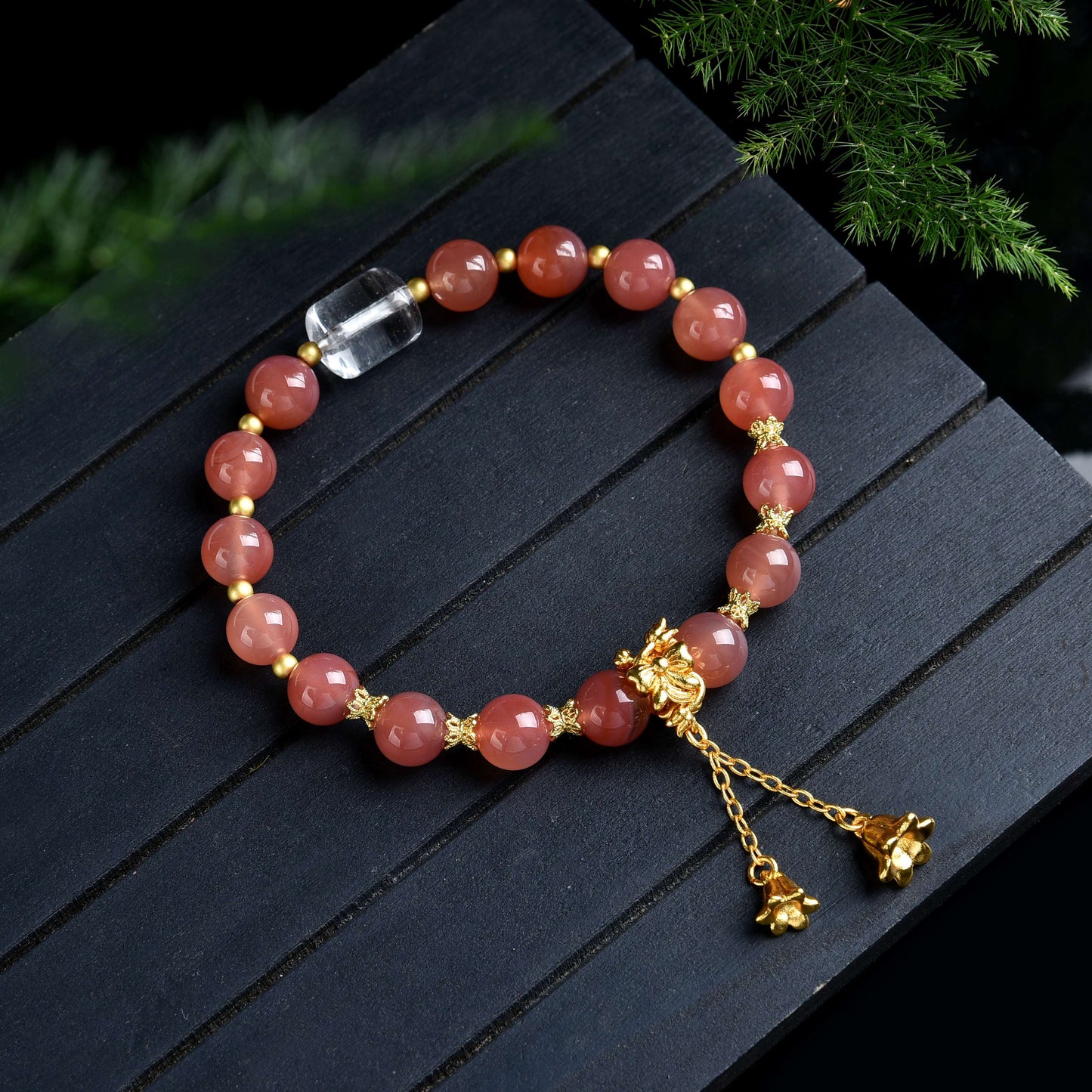 yanyuan agate Clear Quartz rose pendant bracelet