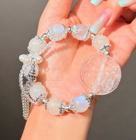 023   Moonstone Clear Quartz Bracelet Energy High Quality Fashion Feng Shui Bracelet
