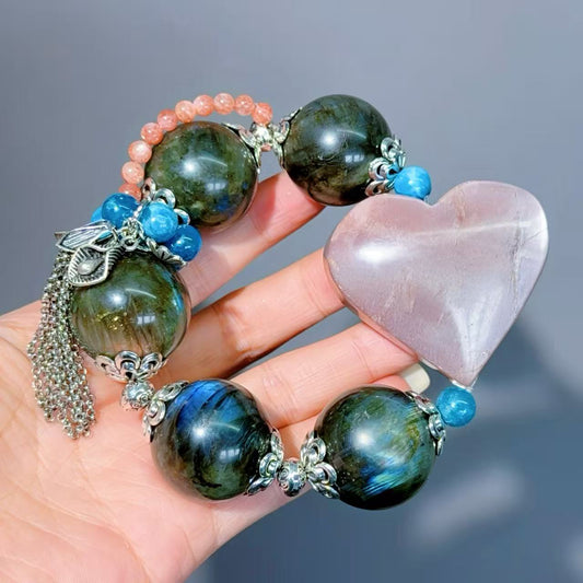 002 Labradorite Sunstone Blue Apatite Bracelet. Natural crystal bracelet with magnetic properties, fashionable bracelet gift