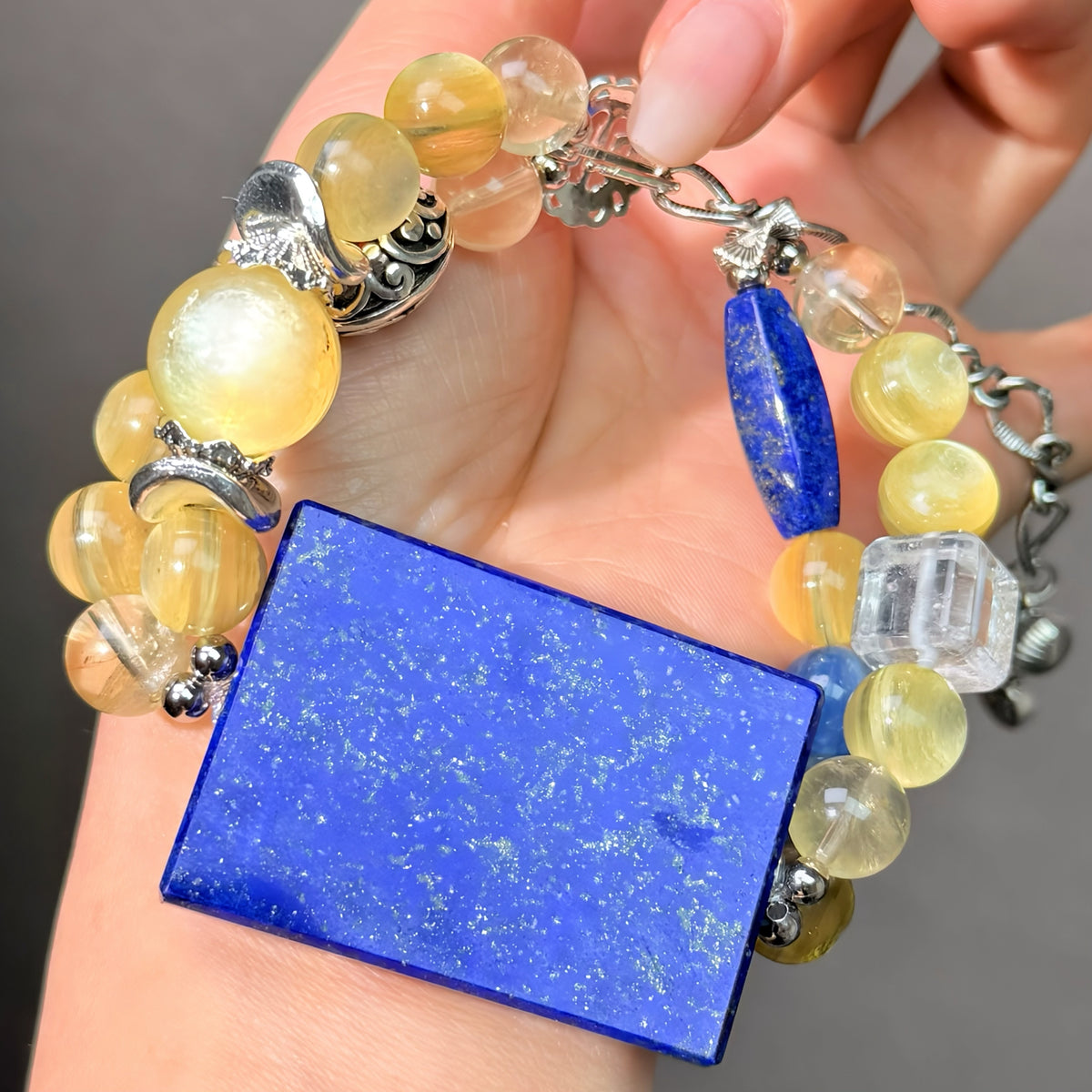 058 Lepidolite Lapis Lazuli Kyanite Feng Shui Bead Bracelet Gift