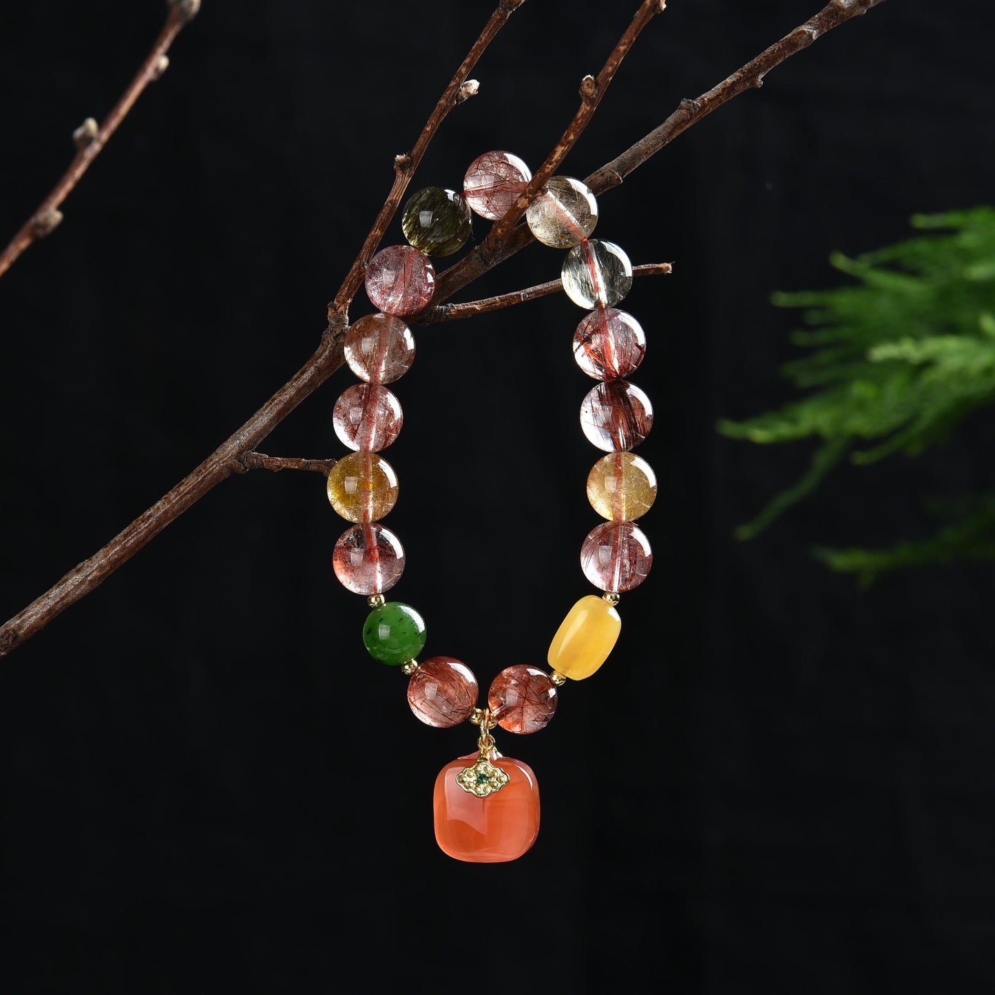 Color Rutilated Quartz beeswax yanyuan agate protection plate bracelet