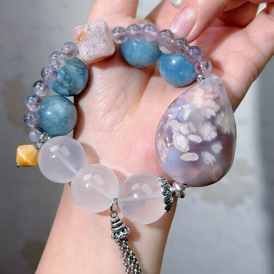 003 Agate Aquamarine Milk Quartz Bracelet 2025 Energy Beads Bracelet Fashion Magnetic Crystal Jewelry Bracelet 2025 Energy Beads Bracelet Fashion Magnetic Crystal Jewelry