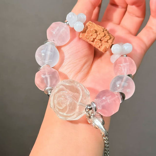 023  Rose Quartz Clear Quartz Milky Quartz Bracelet Energy High Quality Fashion Feng Shui Bracelet