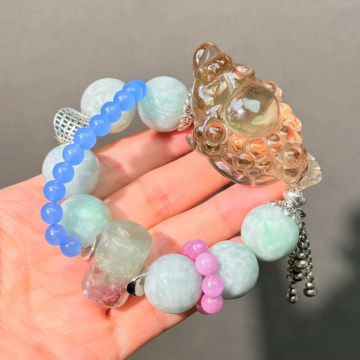 076 Citrine Jadeite Kunzit Jewelry Feng Shui Bead Bracelet Gift