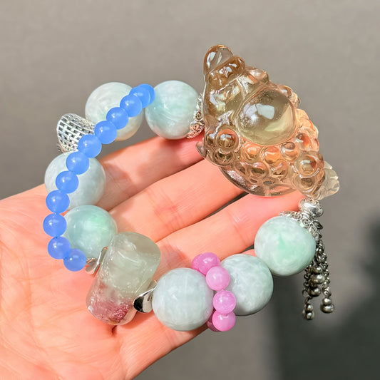 076 Citrine Jadeite Kunzit Jewelry Feng Shui Bead Bracelet Gift