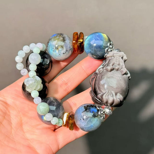016 Labradorite Jadeite Obsidian Bracelet 2025 Energy High Quality Fashion Jewelry Feng Shui Bead Bracelet Gift