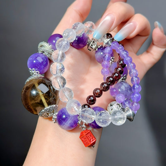 019 Amethyst Smoky Quartz Cinnabar lucky charm bracelet 2025 energy feng shui magnetic fashion jewelry beads bracelet gift