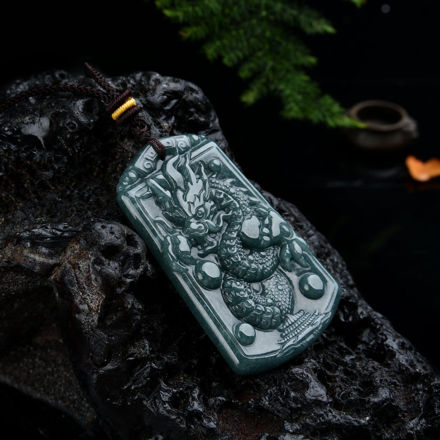 076 Jade Dragon Pendant with Certificate Lucky Charm