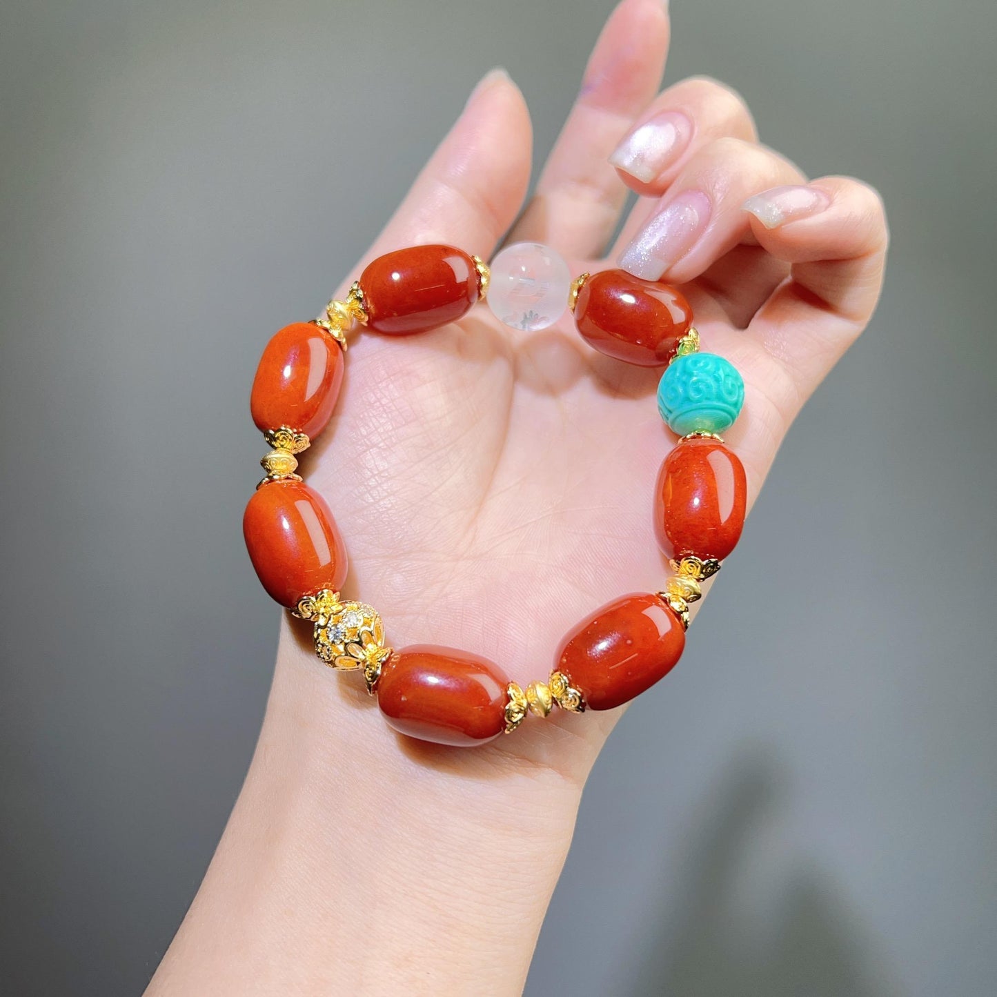 004 High Quality South Red Agate Bracelet Combination Link, Lucky Charm Bracelet 2025 Energy Magnetic Bead Bracelet Gift