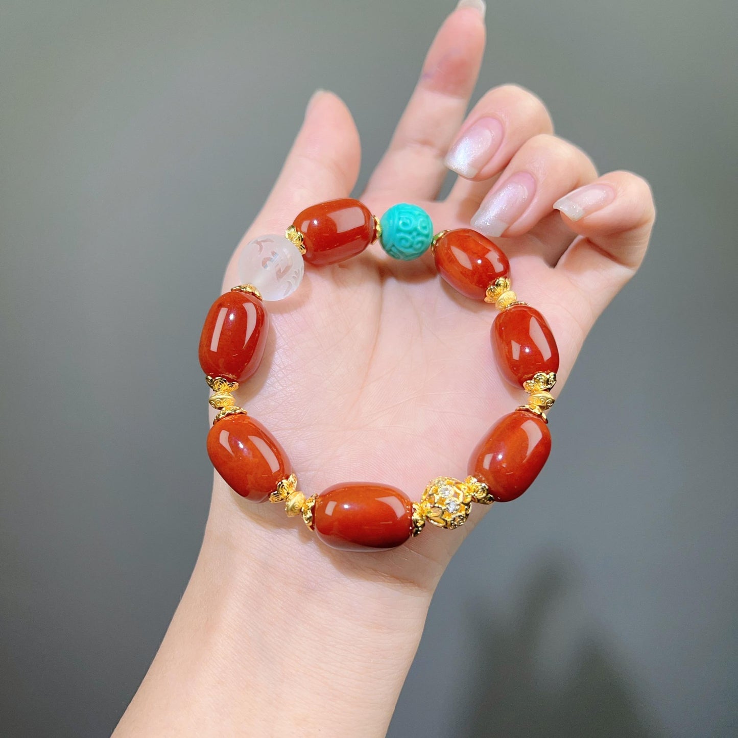 004 High Quality South Red Agate Bracelet Combination Link, Lucky Charm Bracelet 2025 Energy Magnetic Bead Bracelet Gift