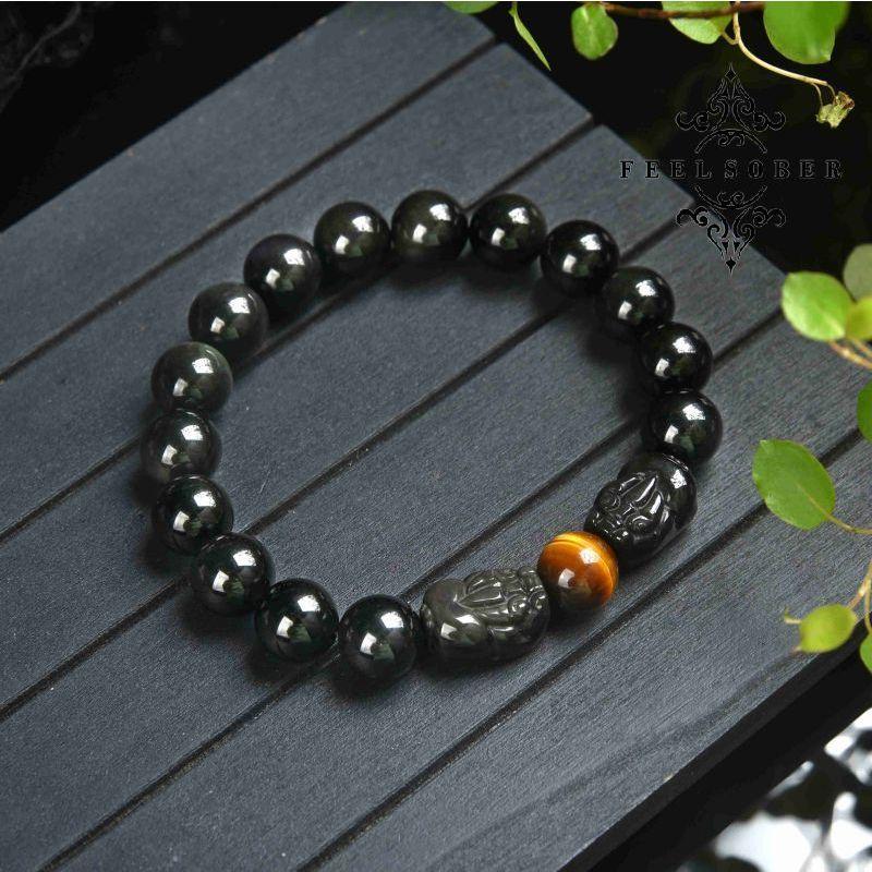 Lucky charm bracelet  2023 rainbow obsidian double piyao bracelet for women lucky stone bead bracelet rosary energy feng shui gift