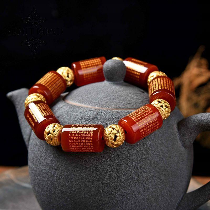 051lucky charm bracelet 2024 red agate scripture barrel beads bracelet energy feng shui fashion high quality new Chinese magnetic therapy rosary beads