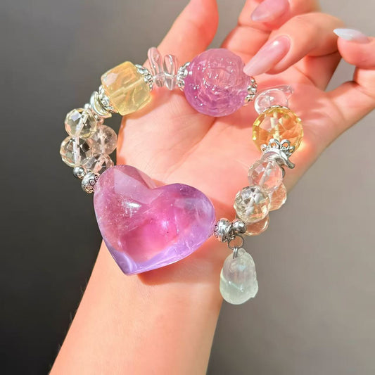 004 Amethyst Citrine Clear Quartz Bracelet Combination Link, Lucky Charm Bracelet 2025 Energy Magnetic Bead Bracelet Gift