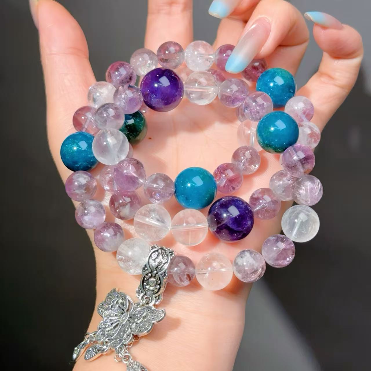 080 Amethyst Clear Quartz Agate Energy High Quality Fashion Jewelry Bead Bracelet Gift