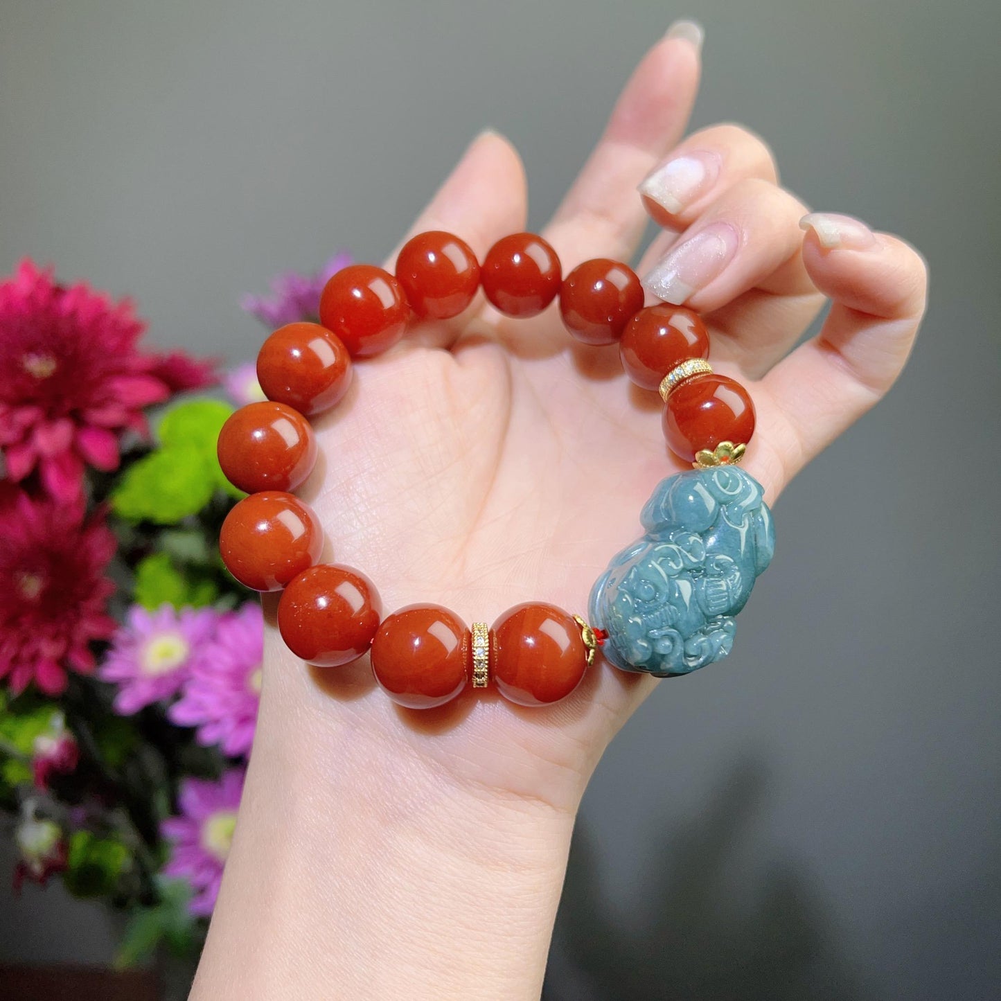 004 High Quality South Red Agate Bracelet Combination Link, Lucky Charm Bracelet 2025 Energy Magnetic Bead Bracelet Gift